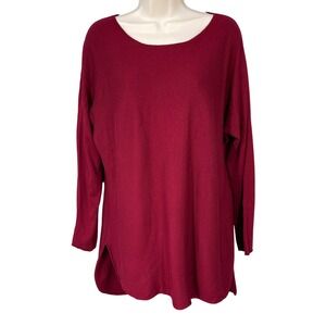 Joan Vass Studio Women Burgundy Sweater Tunic Capsule Staple Lounge Basic Size L